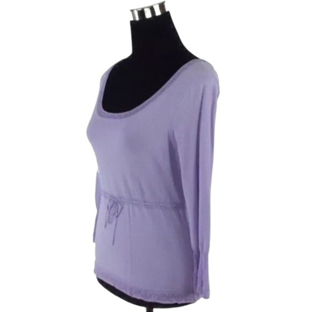 Y2K The Limited Lavender Purple Croquette Lace Trim Tie Waist Knit Top Blouse - Picture 13 of 16